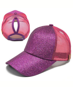 Ladies Glitter Ponytail Snapback Baseball Cap