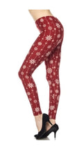 Load image into Gallery viewer, Ladies Plus Size Red Christmas Snowflakes Leggings