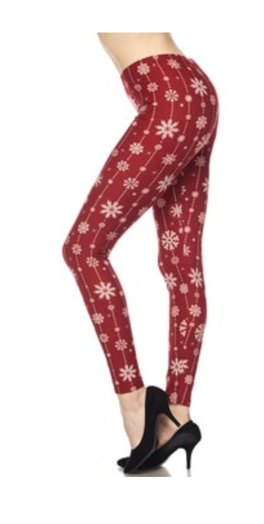 Ladies Plus Size Red Christmas Snowflakes Leggings