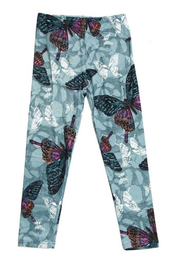 Kids Teal and Burgundy Butterfly Leggings