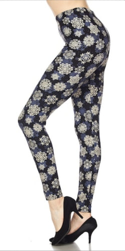 Ladies One Size Navy Snowflakes Leggings