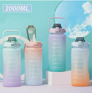 2L Water Bottle Motivational Drink Flask With Time Markings BPA Free For Sports Or Gym