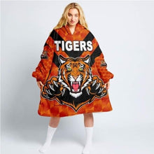Load image into Gallery viewer, Assorted Anzac Day Indigenous Printed NRL Duffle Hooded Cloaks - Storm &amp; Wests Tigers