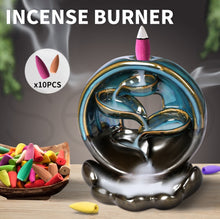 Load image into Gallery viewer, Mountain Waterfall Smoke Backflow Ceramic Incense Burner Cones Holder + 10 Cones