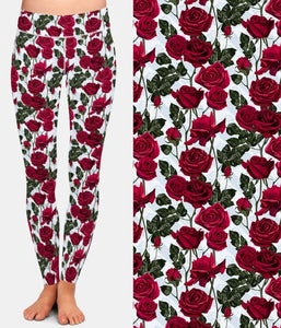 Ladies Beautiful Red Rose Flowers Printed Leggings