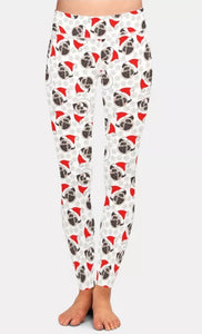 Ladies Merry "Pug" Christmas Printed Leggings