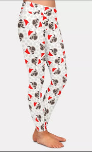 Ladies Merry "Pug" Christmas Printed Leggings