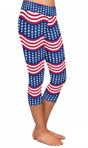 Ladies 3D American Flags & Designs Printed Capri Leggings