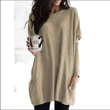 Carica l&#39;immagine nel visualizzatore di Gallery, Ladies Solid Colour O-Neck Casual Long Sleeve Oversized Tee W/Pockets