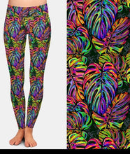 Laden Sie das Bild in den Galerie-Viewer, Womens Rainbow Tropical Leaves Printed Leggings