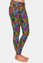 Laden Sie das Bild in den Galerie-Viewer, Womens Rainbow Tropical Leaves Printed Leggings