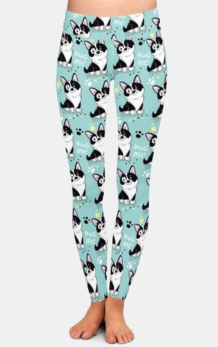 Womens Cute Cartoon Dog Brushed Leggings