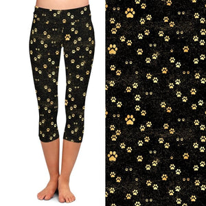 Ladies Golden Dog Paws Printed Capri Leggings