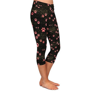 Ladies Golden Dog Paws Printed Capri Leggings