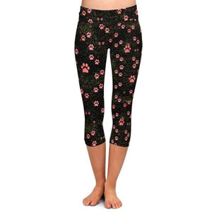 Ladies Golden Dog Paws Printed Capri Leggings