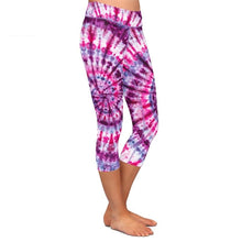 Carica l&#39;immagine nel visualizzatore di Gallery, Womens Pink/Purple Tie-Dye Printed Capri Leggings