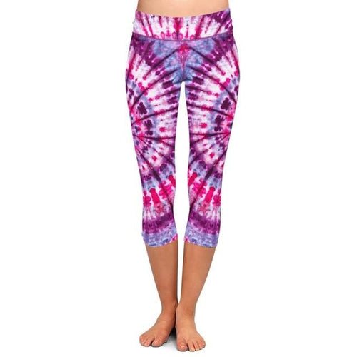 Womens Pink/Purple Tie-Dye Printed Capri Leggings