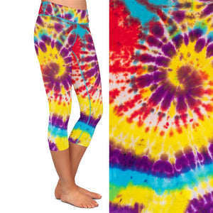 Ladies Rainbow Tie-Dye Printed Capri Leggings