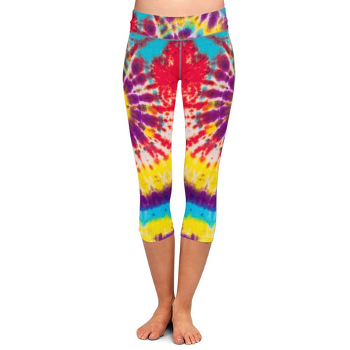 Ladies Rainbow Tie-Dye Printed Capri Leggings