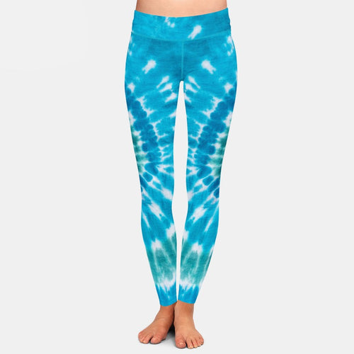 Ladies Blue Tie-Dye Printed Milk Silk Leggings