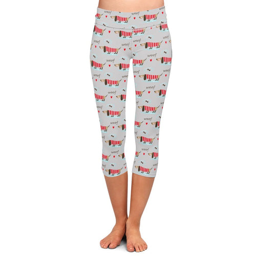 Ladies 3D Cute Dog In A Jumper Printed Capri Leggings