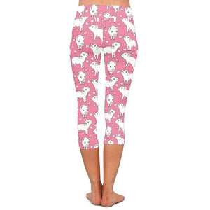 Ladies Cute Cartoon Pig Printed Pink Capri Leggings