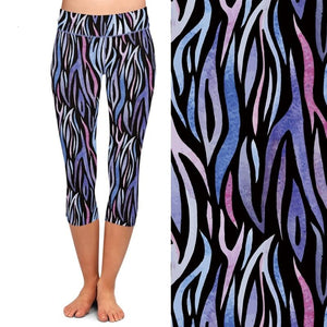 Ladies Purple Zebra Printed Capri Leggings