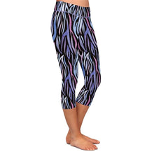 Load image into Gallery viewer, Ladies Purple Zebra Printed Capri Leggings