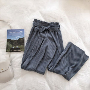 Womens Solid Colours Pleated Wide-Leg Comfy Pants