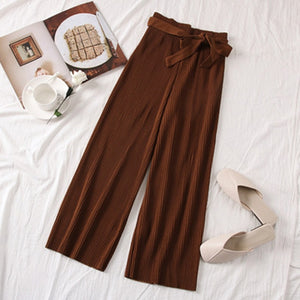 Womens Solid Colours Pleated Wide-Leg Comfy Pants