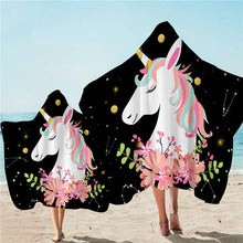 Cargar imagen en el visor de la galería, Adults &amp; Kids Unicorn Printed Hooded Microfiber Towels