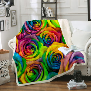 Gorgeous Colourful Roses Sherpa 3D Throw Blankets