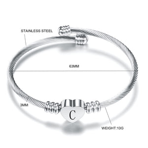 Fashion Heart Charm Bangle With Initial Engraved