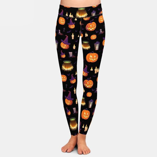 Ladies Fashion 3D Halloween Pumpkins & Cauldrons Printed Leggings