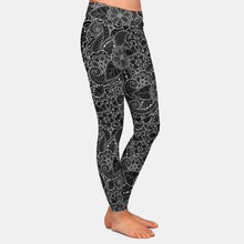 Load image into Gallery viewer, Ladies Black With White Lace Printed Leggings