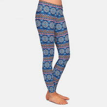 Laden Sie das Bild in den Galerie-Viewer, Womens Fashion Blue Floral Aztec Printed Leggings