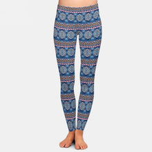 Cargar imagen en el visor de la galería, Womens Fashion Blue Floral Aztec Printed Leggings