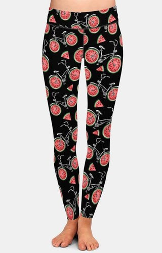 Womens Fashion Bicycles With Assorted Foods Leggings