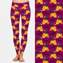 Load image into Gallery viewer, Ladies Halloween Pumpkin Head Witches &amp; Bats Printed Leggings