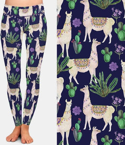 Ladies Alpaca & Cactus Printed Leggings