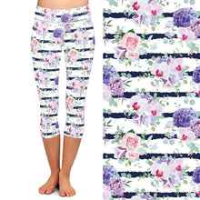 Charger l&#39;image dans la galerie, Ladies Stripes With Flowers Printed Capri Leggings