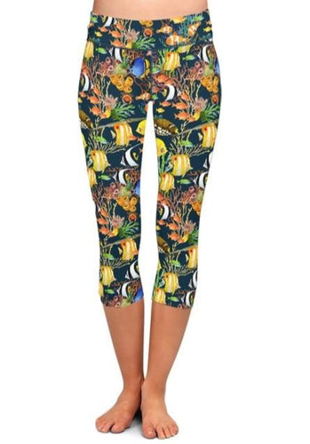 Ladies Under-The-Sea Printed Brushed Capri Leggings