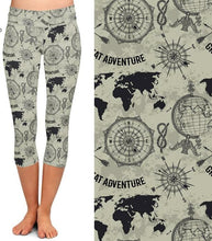 Laden Sie das Bild in den Galerie-Viewer, Womens Beautiful Great Adventure Map Printed Capri Leggings