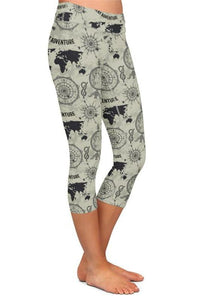 Womens Beautiful Great Adventure Map Printed Capri Leggings