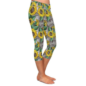 Ladies Fashion Sunflower Design Digital Printed Capri Leggings