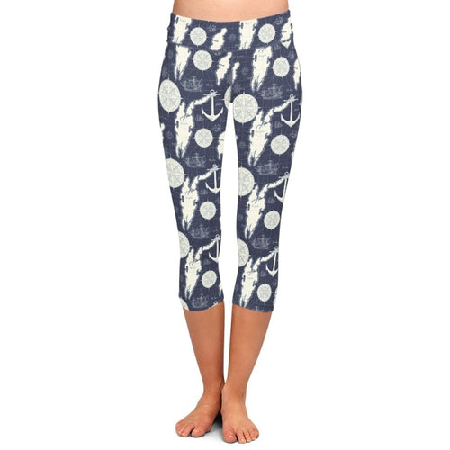 Ladies Maps & Compasses Printed Capri Leggings