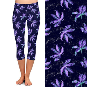 Womens Purple Floral Printed Capri Leggings