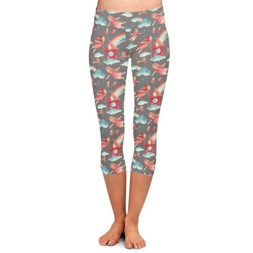 Ladies Rainbows Over Houses Printed Fitness Capri Leggings