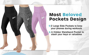 Ladies High Waist Yoga Capri Pants with Pocket