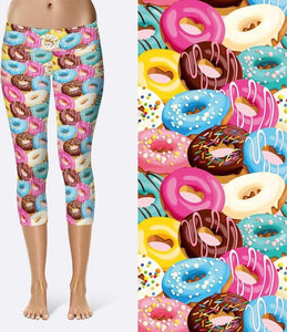 Womens Colourful Digital Donuts Capri Leggings